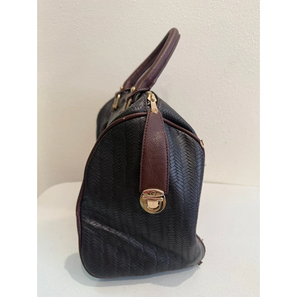 Woven‎ Braided Satchel Handbag Brown Tassel Gold Hardware BoHo Shoulder Bag